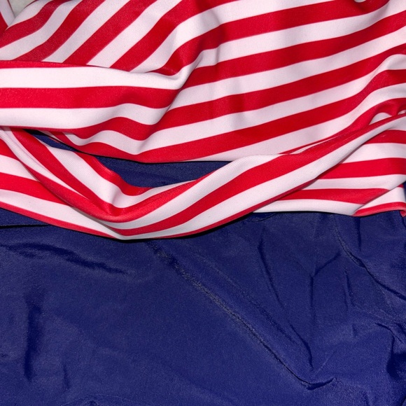 Red and Blue Striped Women's One Piece Swimsuit - Picture 5 of 5